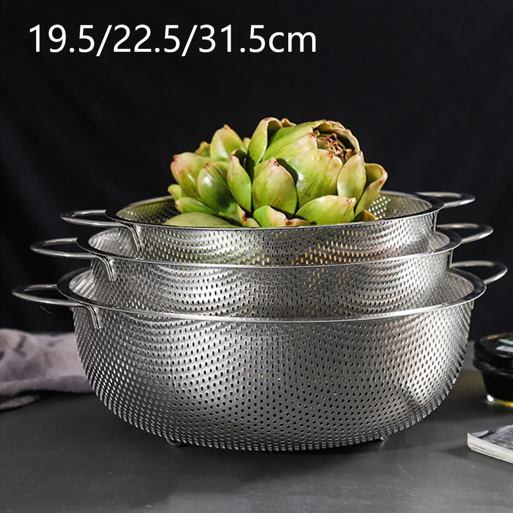 

Stainless Steel Fruit Strainer Dense Hole Multi-purpose Basket Dense Hole Multi-purpose Drain Basket Fruit Basket Double Ears