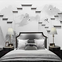 custom 3d mural chinese ink style courtyard wall mountain crane photo wallpaper for living room home decor wall paper sticker
