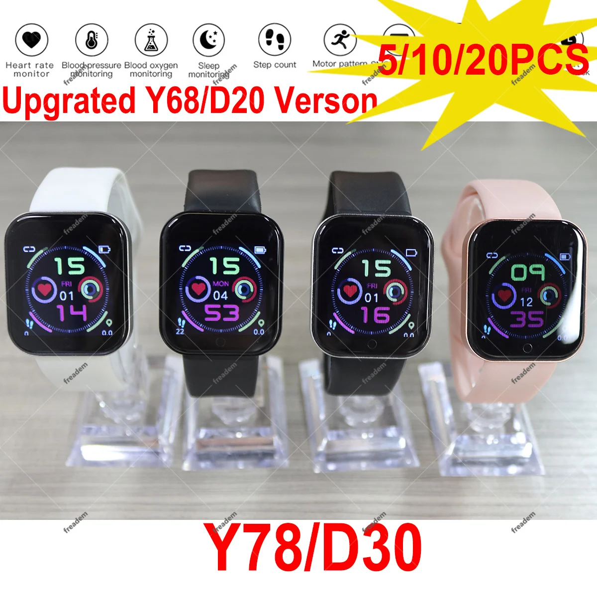 

New Y78 D30 Watch7 I7 Smart Watch Heart Rate Blood Pressure App Messages Call Reminder Sports Music Upgraded Original Y68 D20