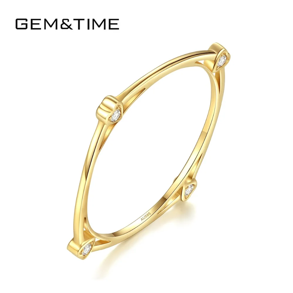 Gem& Time, корейское Сердце Любви, Твердые 14 к золотые кольца для женщин, солнечный свет, циркон, свадебные украшения, Настоящее Желтое золото, Anillos AU585 R14003