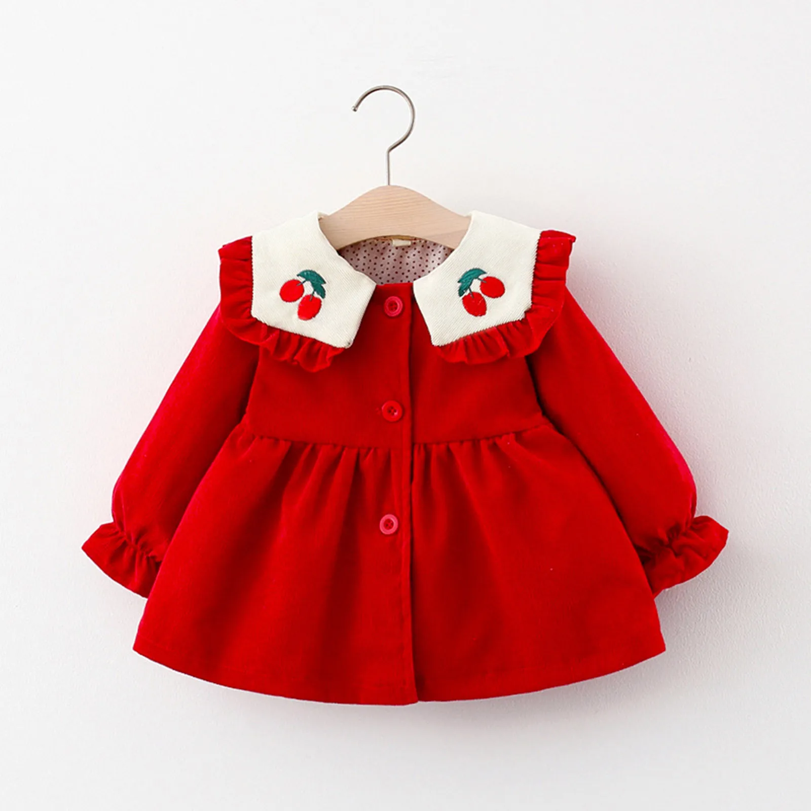 

Однотонные платья принцессы с длинным рукавом и воротником «Питер Пэн» для маленьких девочек, одежда для девочек, размеры E1