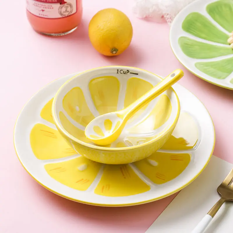 Creative Hand-painted Tableware Ceramic Dessert Watermelon Fruit Bowl Cute Cartoon Cup Set Home Salad Rice | Дом и сад