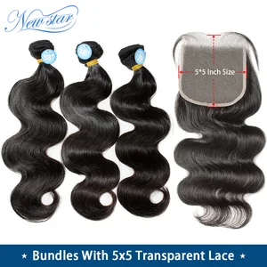 Прозрачная Кружевная лента 5x5 с пряди, бразильские объемные волнистые необработанные волосы, новая звезда 11а, толстые человеческие волосы, плетение и закрытие