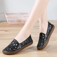 big size 43 summer hollowed sandals girls flat dressy shoes spring black womens loafers comfort nest shoes embroidery sandals