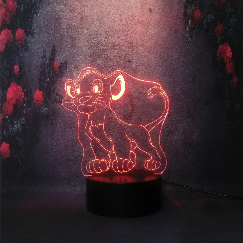 DIY милый мультфильм Король Лев Simba ночник 3D светодиодный USB 7 цветов Иллюзия для