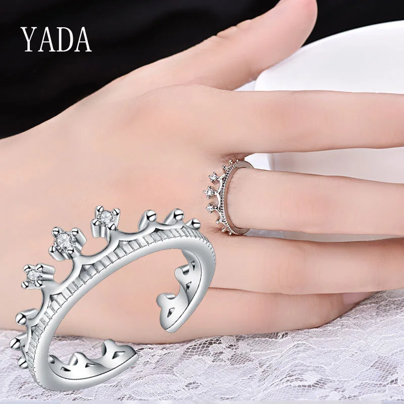 Женские классические регулируемые кольца YADA серебряного цвета в форме короны