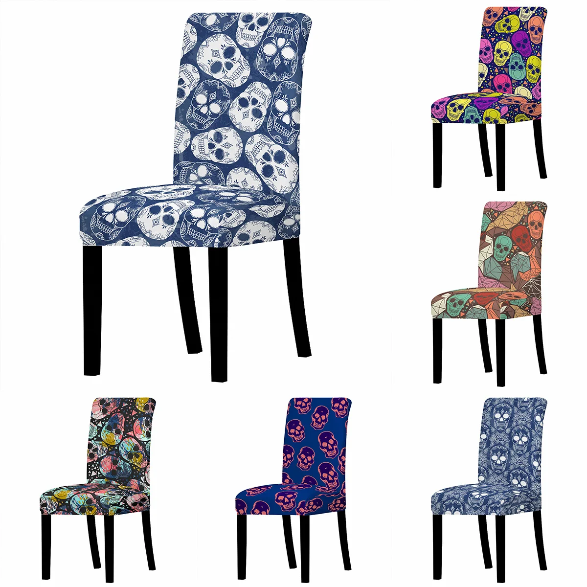 Череп украшения Обеденная чехлы для стульев съемным стрейч крышка сиденье