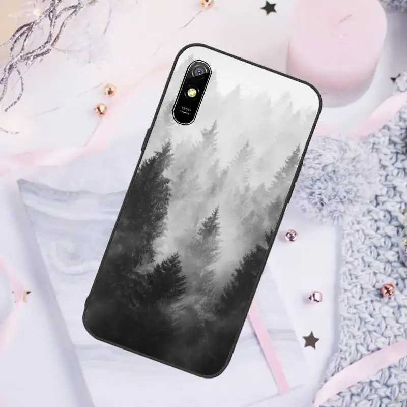 

White Mountain Pine Tree Forest Mountain Peak Mist Phone Case For Xiaomi Mi Redmi Note 7 8 9 pro 8T 9T 9S 9A 10 Lite pro
