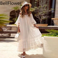white party club maxi dress woman butterfly sleeve off the shoulder sexy dresses for women bohemian loose beach summer dress