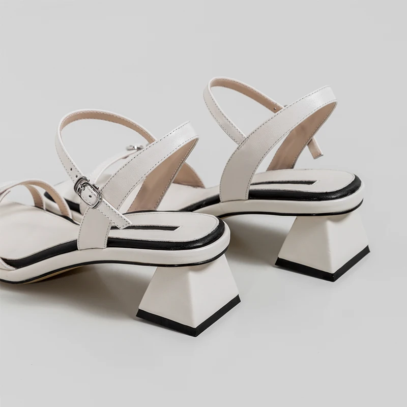 

GUIDIBASICWomen's Sandals Genuine Cow Leather Summer Heels Women Shoes Sandals Summer New 2021 Heel Height 4cm Buckle Strap