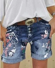 

Summer Denim Shorts Washed Printed Jeans Women's Wear Sweatpants Jeansy Ripped Pant Pants for Women