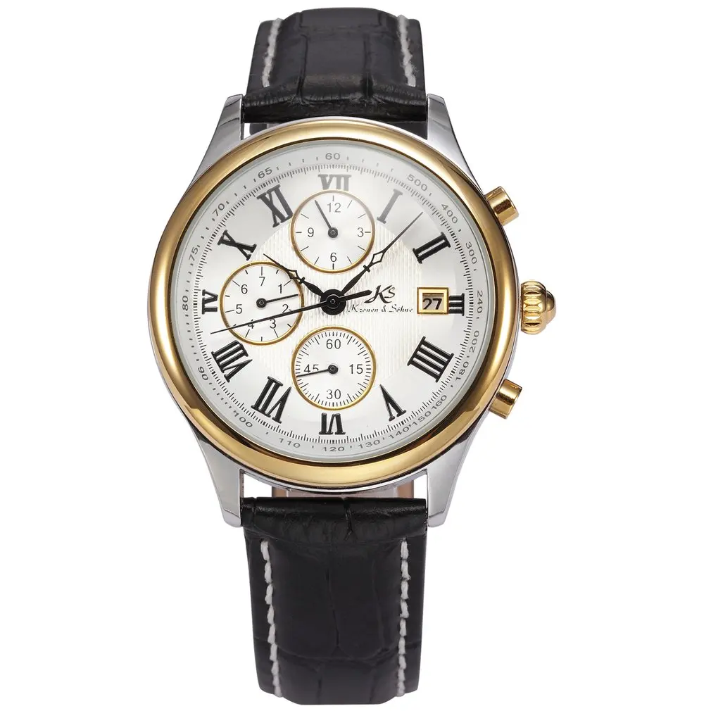 KS145 IMPERIAL KS Retro Skeleton 6 Hands Golden Case Luxury Brand Day Month Display Brown Leather Strap Men's Mechanical Watch / KS146 - Цвет: KS145