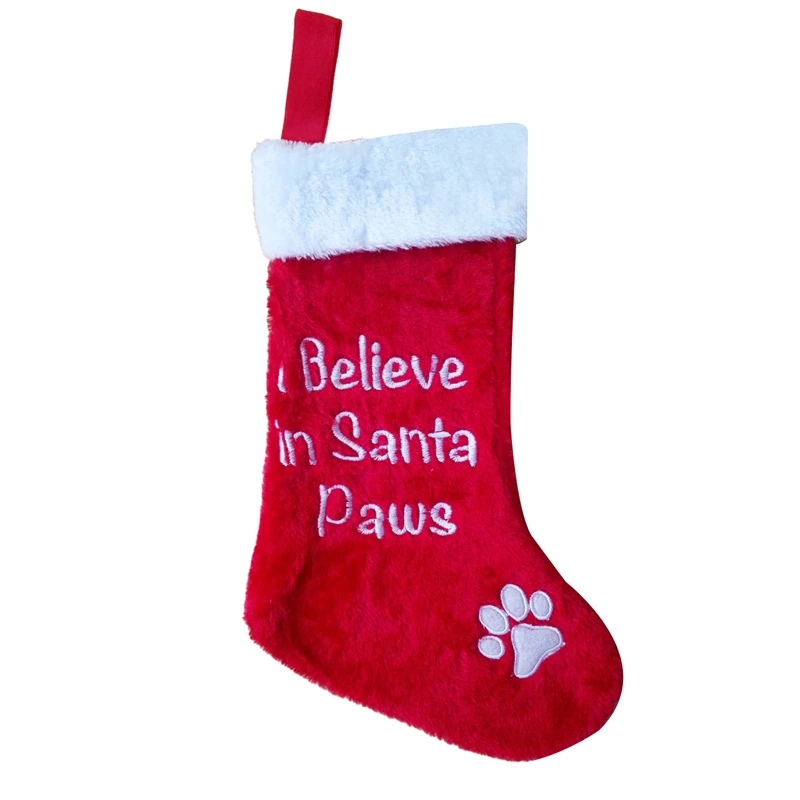5Pcs Personalised Christmas Stocking Dog P-Aw Pattern Plaid Family Set Santa Sack Xmas Glitter Stockings | Дом и сад