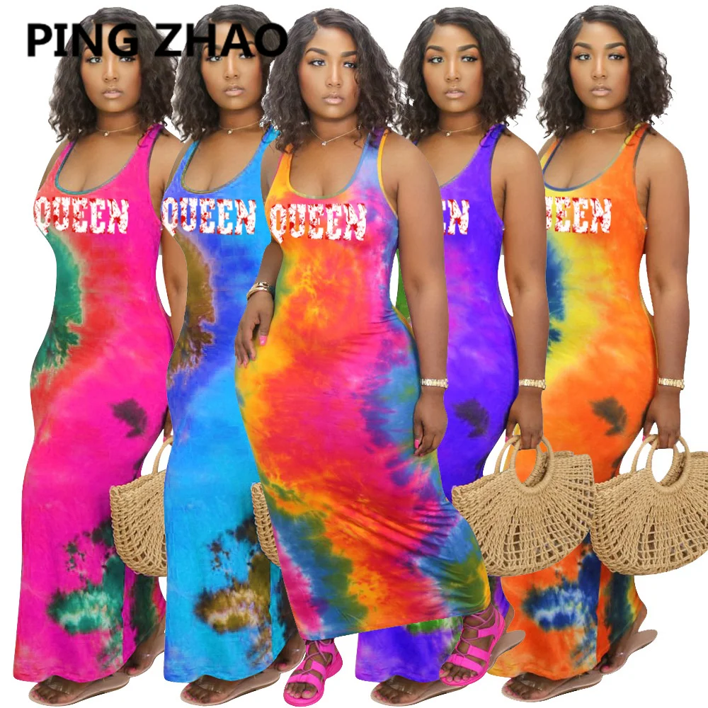 

PING ZHAO Women Autumn Summer Sleeveless Printed Bodycon Slim Maxi Dress Sexy Night Club Party Long Dresses