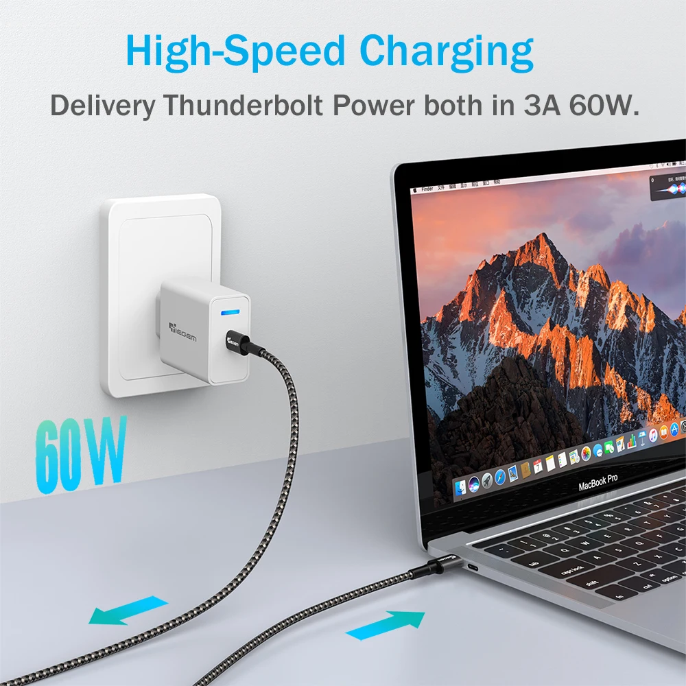 Кабель TIEGEM с USB C на для быстрой зарядки внешний кабель 4 0 Samsung Galaxy Note 10 s9 PD 60 Вт 3A