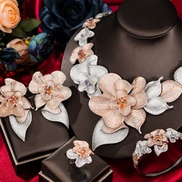 gorgeous new trendy 4pcs luxury big flowers jewelry set for women wedding party cubic zircon crystal dubai bridal jewelry set