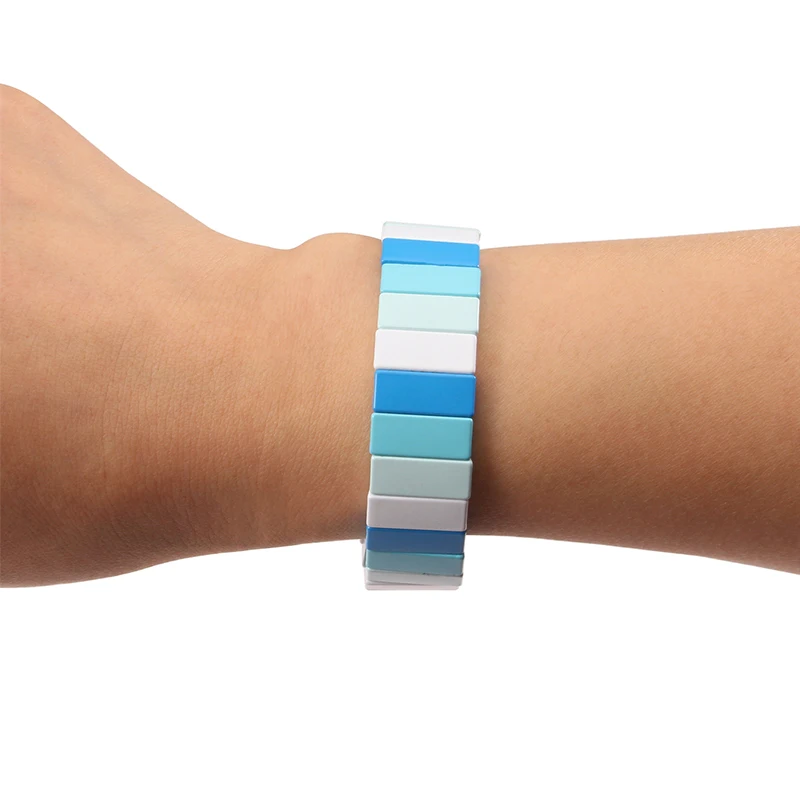 Синий квадратный браслет из плитки Tila эмалированный с бисером цветной блок