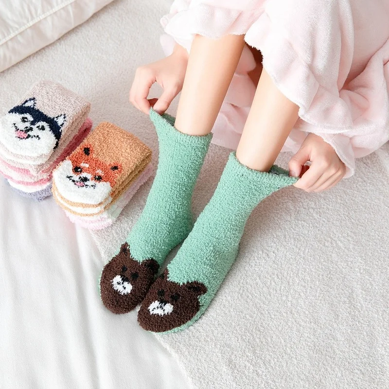 New Fashion Cute Women Girl Long Socks Autumn Winter Thicken Warm Coral Fleece Soft Home Boots Floor Sleeping | Женская одежда