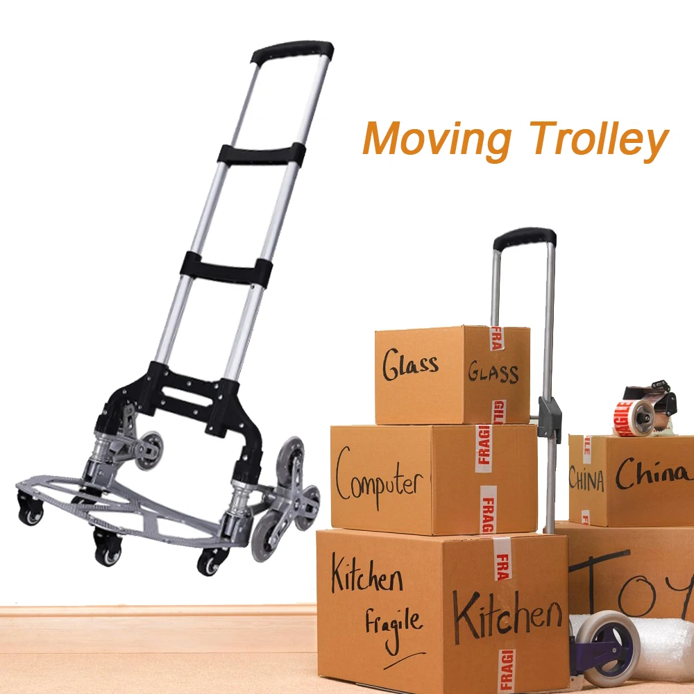 

Lighten Up All Terrain Stair Climbing Cart Hand Truck with Bungee Cord Folding Trolley for Upstairs Cargo with Bag 6 Wheels