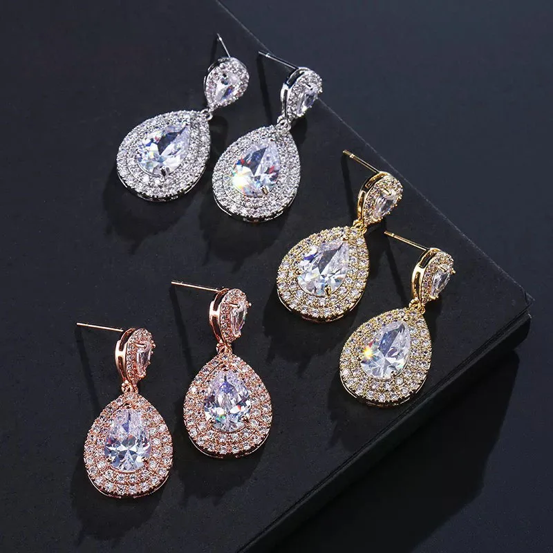 

S26 925 Sterling Silver Water Drop 5A nscd stone Classical Drop Earring For Women korean Earrings Wedding Jewelry