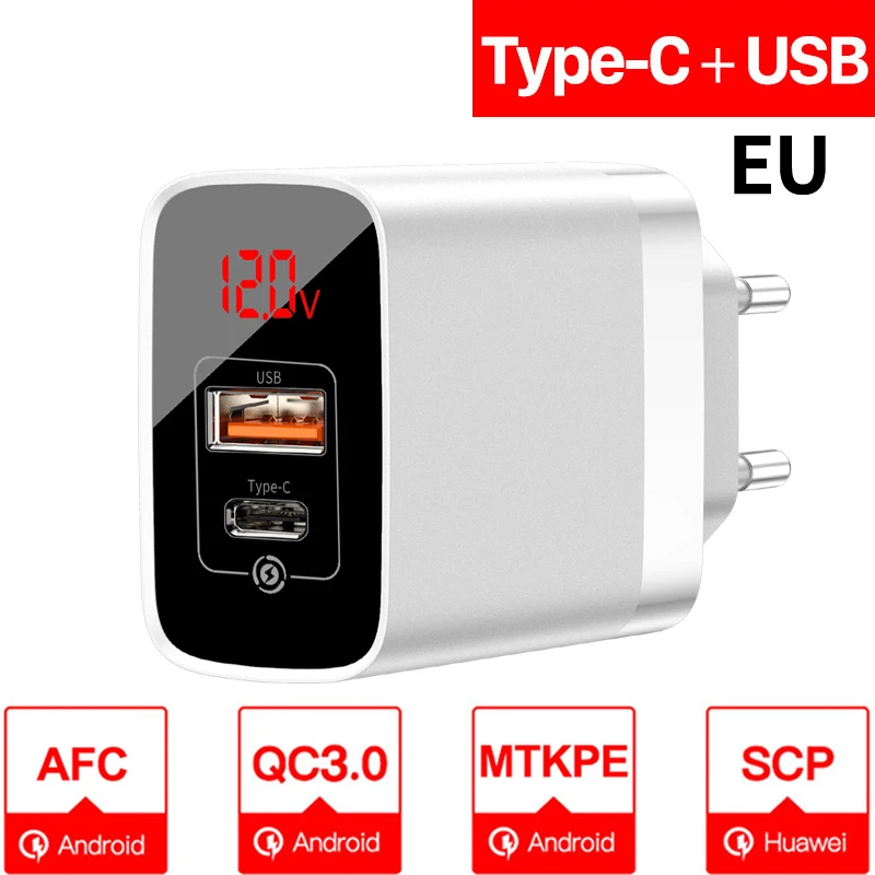 EU Plug White PD C Baseus Quick Charge 3,0 USB зарядное устройство для iPhone samsung Xiaomi huawei мобильный телефон 18 Вт PD3.0 PD QC3.0 QC usb type C быстрое зарядное устройство - Тип штекера: EU Plug White PD C