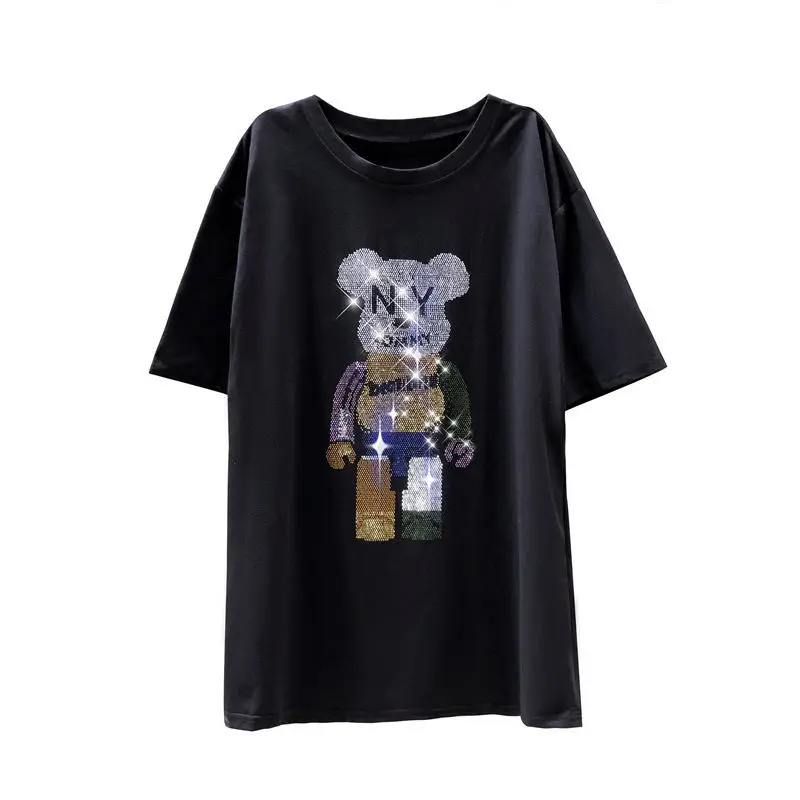 

Rhinestone Bear Diamonds Short-sleeved T-shirt Base 2021 New Plus Size Harajuku Graphic T Shirts for Women