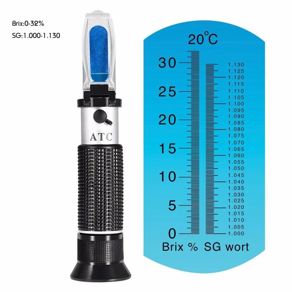 

Newest Refractometer Beer Wort Wine Brix Refractometer ATC SG 1.000-1.130 & Brix 0-32%, for Refractometer Sugar Wine Beer Fruit