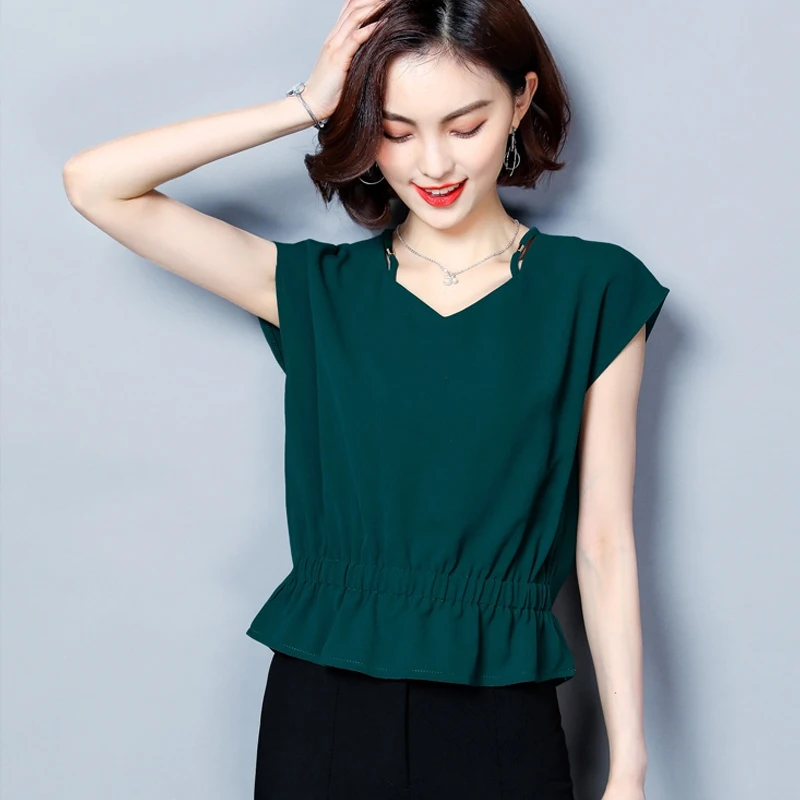 Женская блузка с коротким рукавом и v-образным вырезом элегантная тонкая
