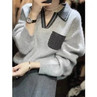 women fashion soft touch lapel cashmere sweater women long sleeve knitted female pullovers chic tops