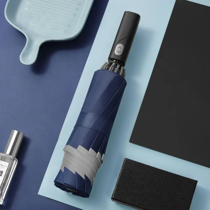 

Reverse Automatic Umbrella Rain Women Men Car Large Business 3Folding Umbrellas 10 Ribs Reflective Stripe Gift ParasolWindproof