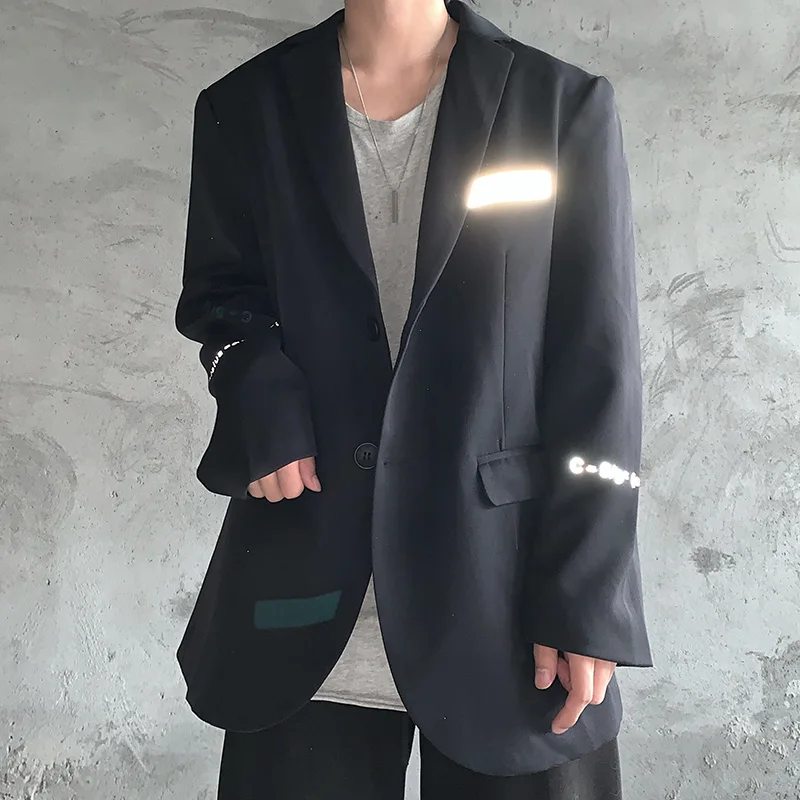 

Осенняя мужская одежда, свободная куртка, мужской стиль, блейзер, спортивный стильный черный повседневный костюм, мужской блейзер, облегающ...