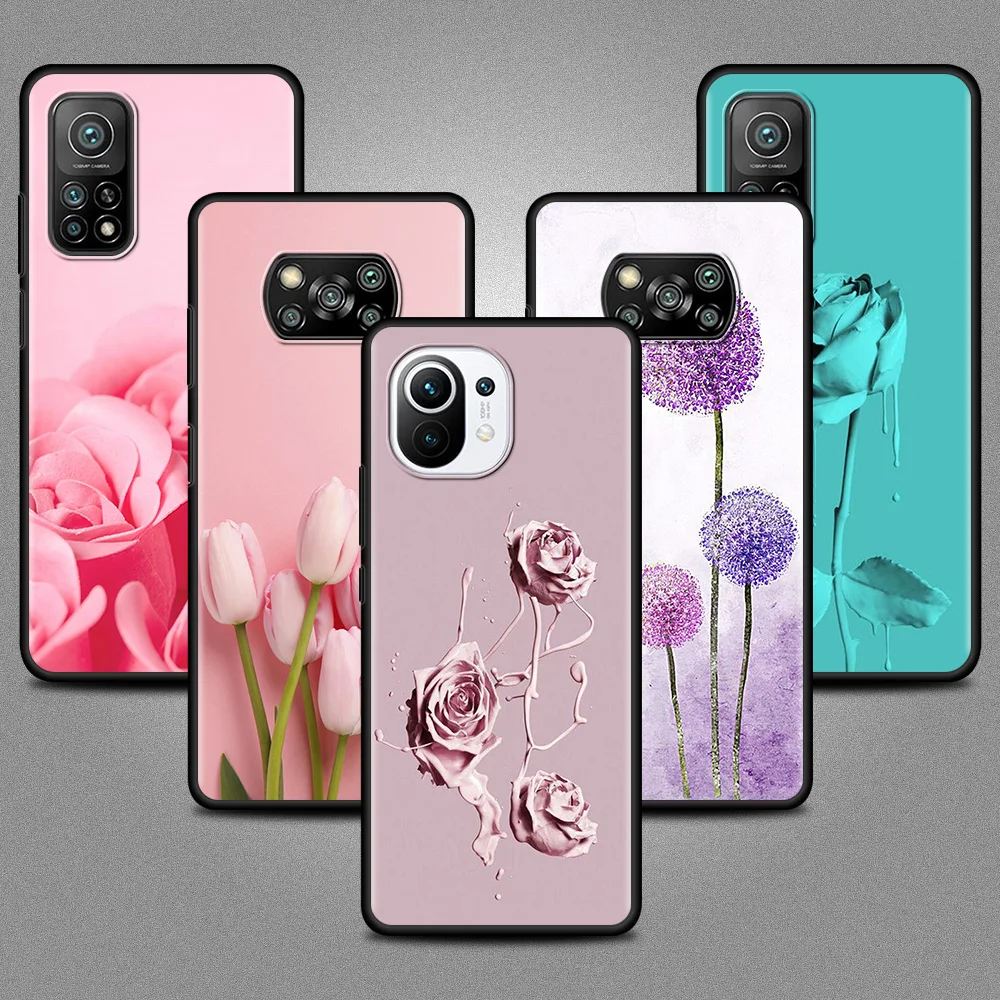 

Phone Case For Xiaomi Mi Poco X3 NFC 11T Pro 11 Lite Note 10T 10 9T M3 F3 A2 F1 Black Soft Silicone Cover Rose Pink Color Lunda