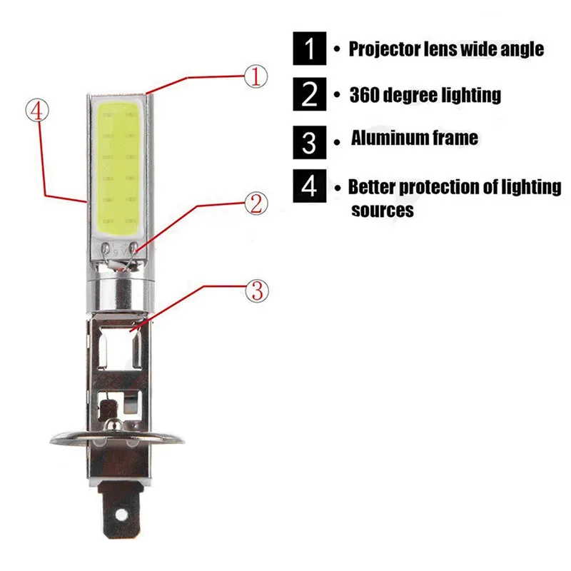 

2Pcs H1 COB Car LED Headlight Headlamp 6000K High Power Auto Light-emitting diode Lamp Accessory 12V Car-styling Fog Light Bulb