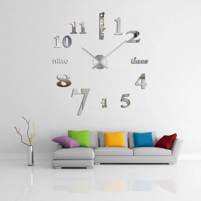 

3D Frameless Large DIY Wall Clock Watches Hours Decorations Home for Living Room Bedroom Kitchen Clocks Acrylic Mirror Sticker