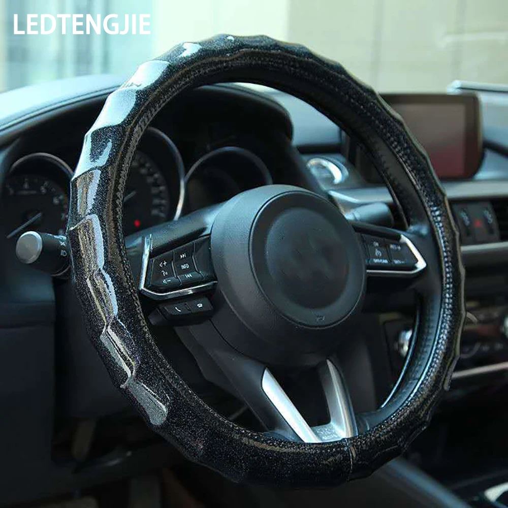 

LEDTENGJIE Car Steering Wheel Cover Four Seasons Universal Fluorescent Colorful Wave Anti-skid Fashion Interior Car Essential