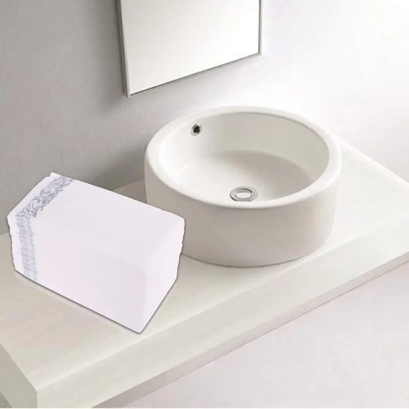 Disposable Linen-Feel Guest Towels - Decorative White Hand Silver Floral Cloth-Like Paper Napkins | Дом и сад