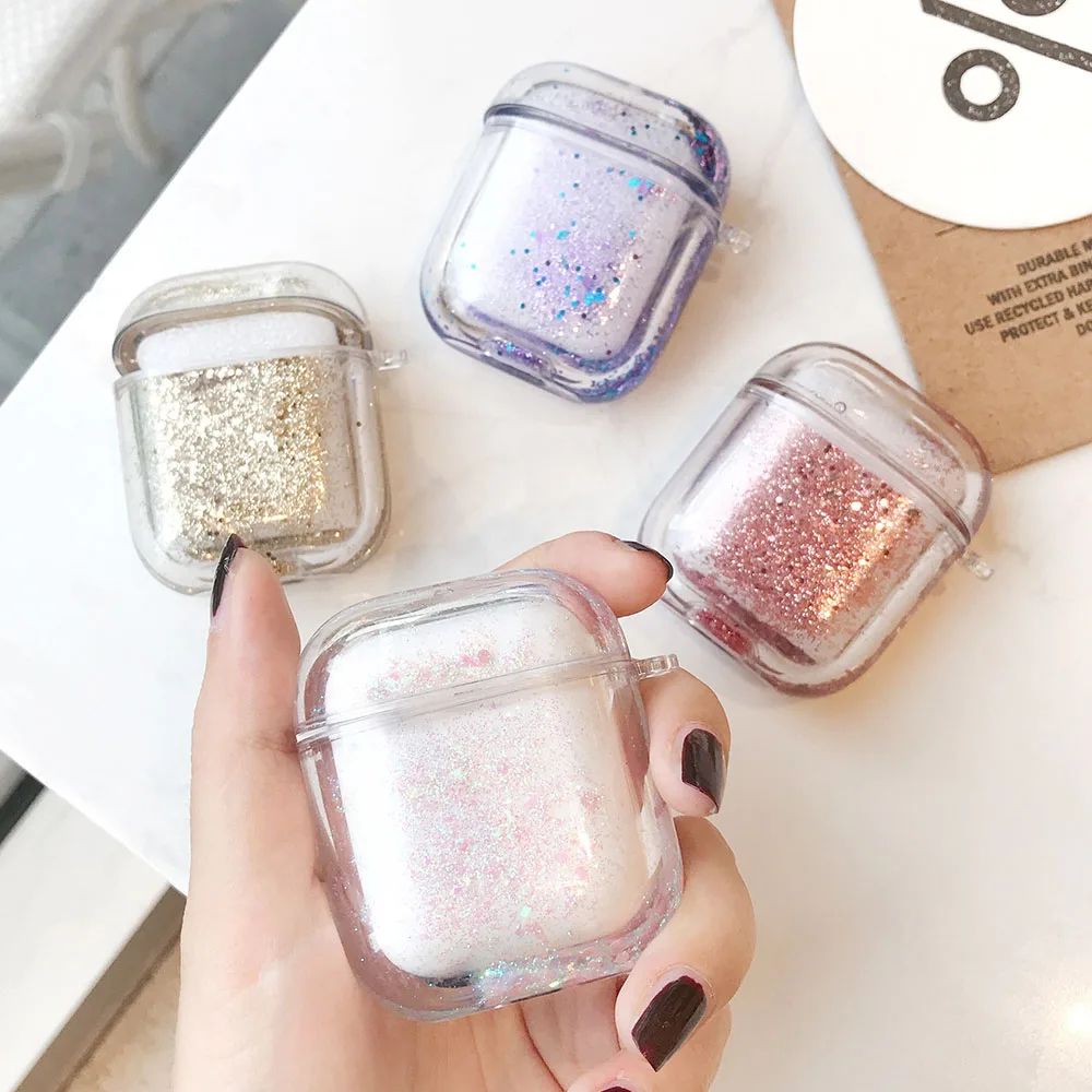 

Liquid Quicksand Earphone Case For 2 1 Air Pods Glitter Sequins Headphone Headset Cover Protector Shell