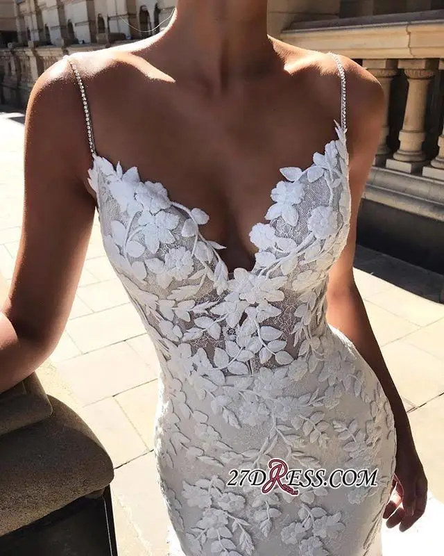 

Vestidos De Novia Hot New Lace Wedding Dresses V-Neck Crystal Backless Appliques Sweep Train Mariage Bride Dresses