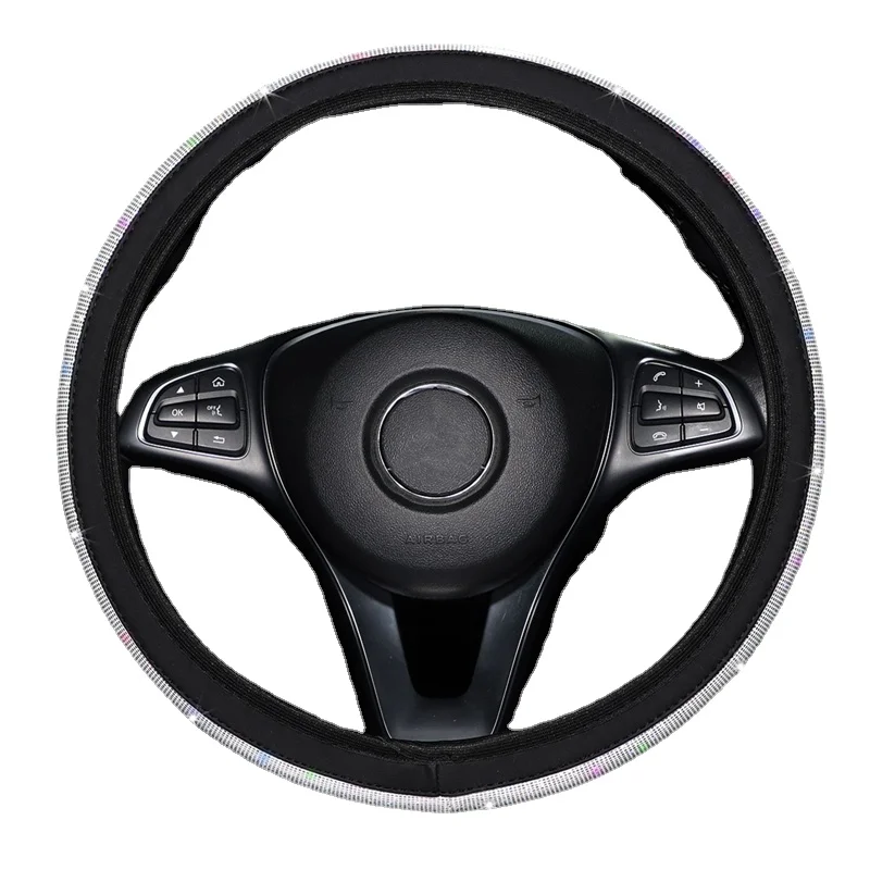 

37/38mm Universal Car Steering Wheel Cover PU Leather Rhinestones Crystal Steering Wheel Case Auto Interior Decor Car Styling
