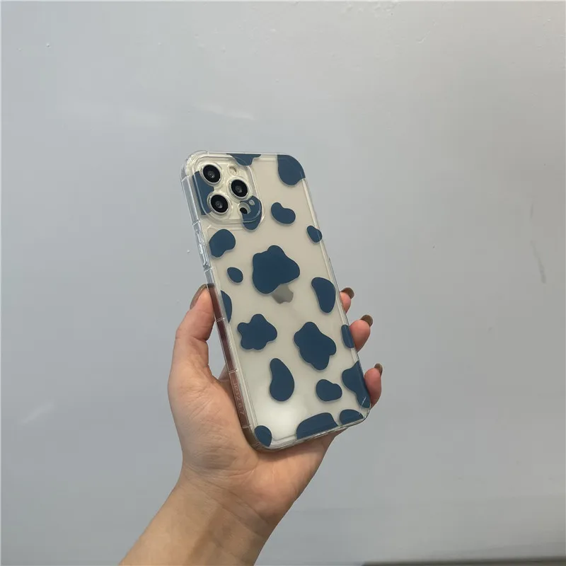 

Blue Cow pattern Clear Phone Case For iPhone 12 11 Pro Max X XR XS Max 8 7 Plus protection Soft TPU Silicon Bag Back Cover