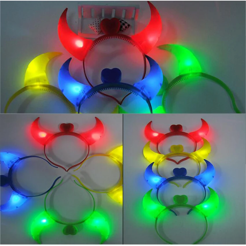 1PCS LED Funny Devil Horn Light Up Headband Hair Hoops Flashing Children Adults Halloween &amp Christmas Party Decor Tool - купить по