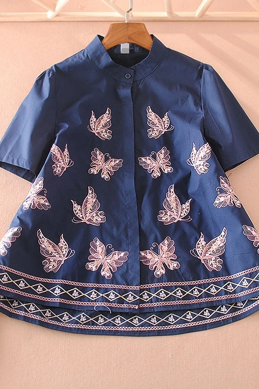 

VANOVICH Embroidery 2021 Summer New Women Blouses and Tops Short Sleeve Casual Chinese Style Women Clothing