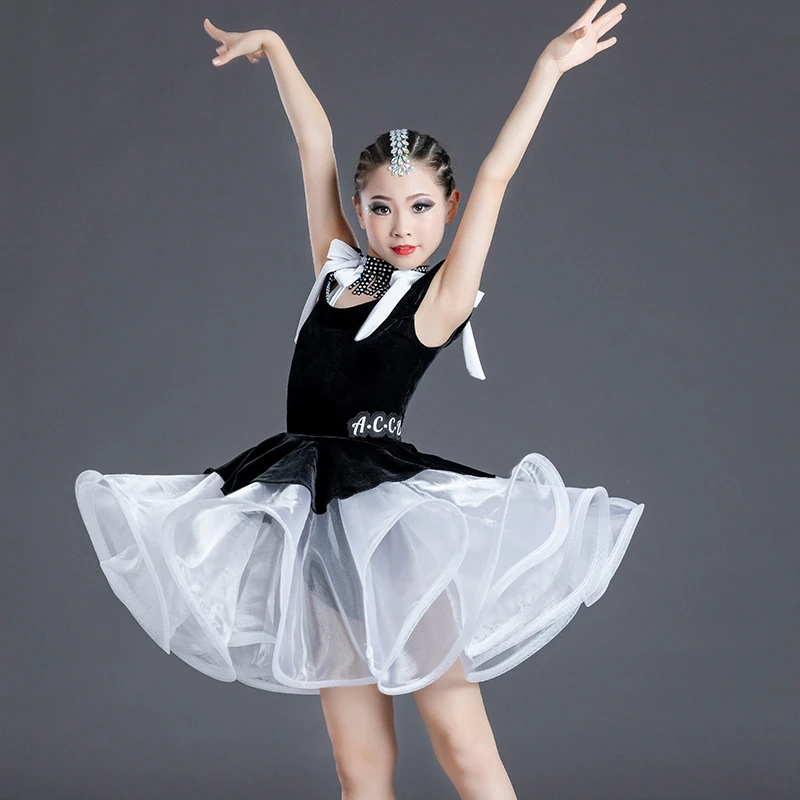 

Latin Dance Dress For Girls Children Sleeveless Large Bow Skirt Practice Dress Chacha Samba Tango Latin Dance Clothes SL4533