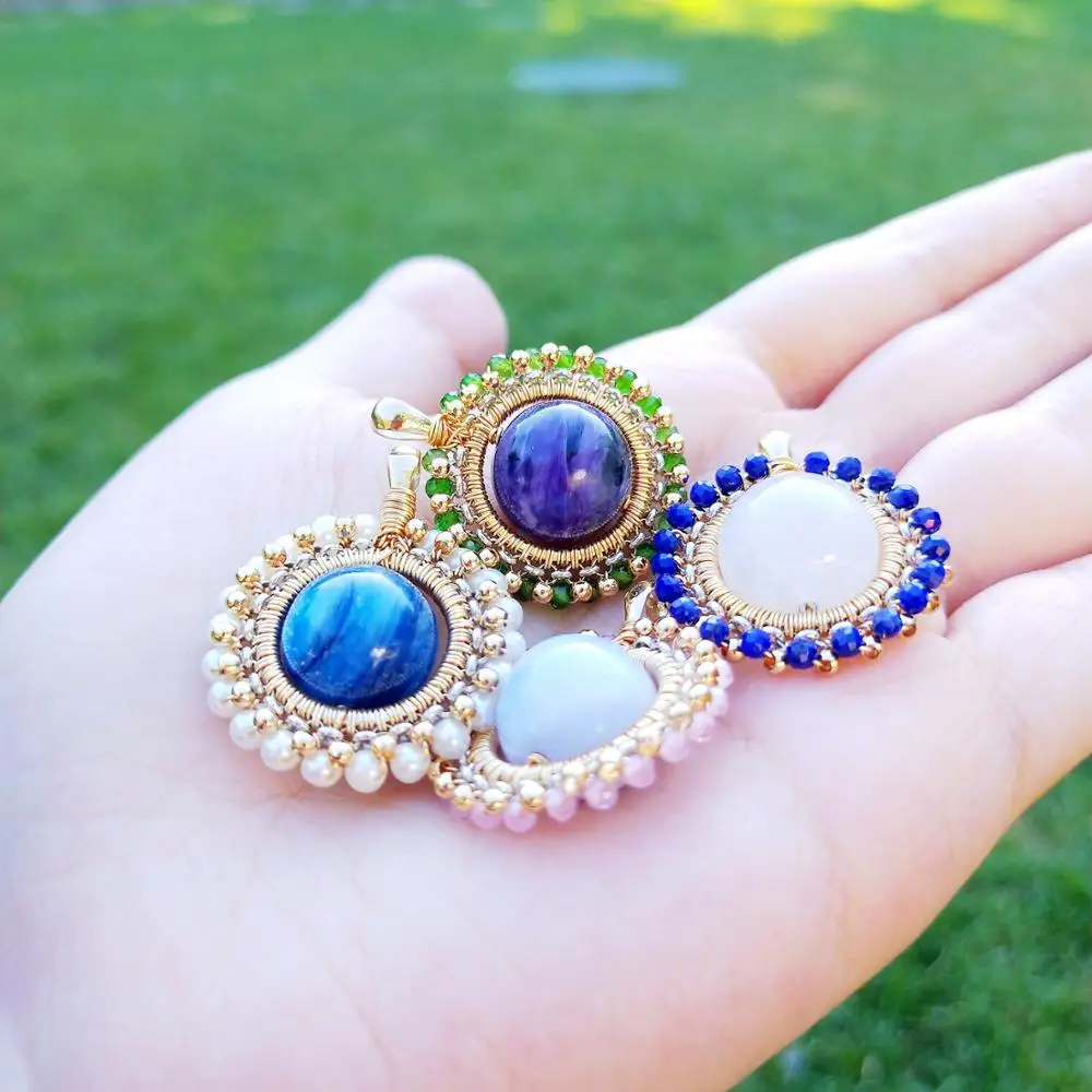 Серия Lii Ji Planet кулон из настоящего камня кьянит лунный камень Charoite жемчуг Серебро