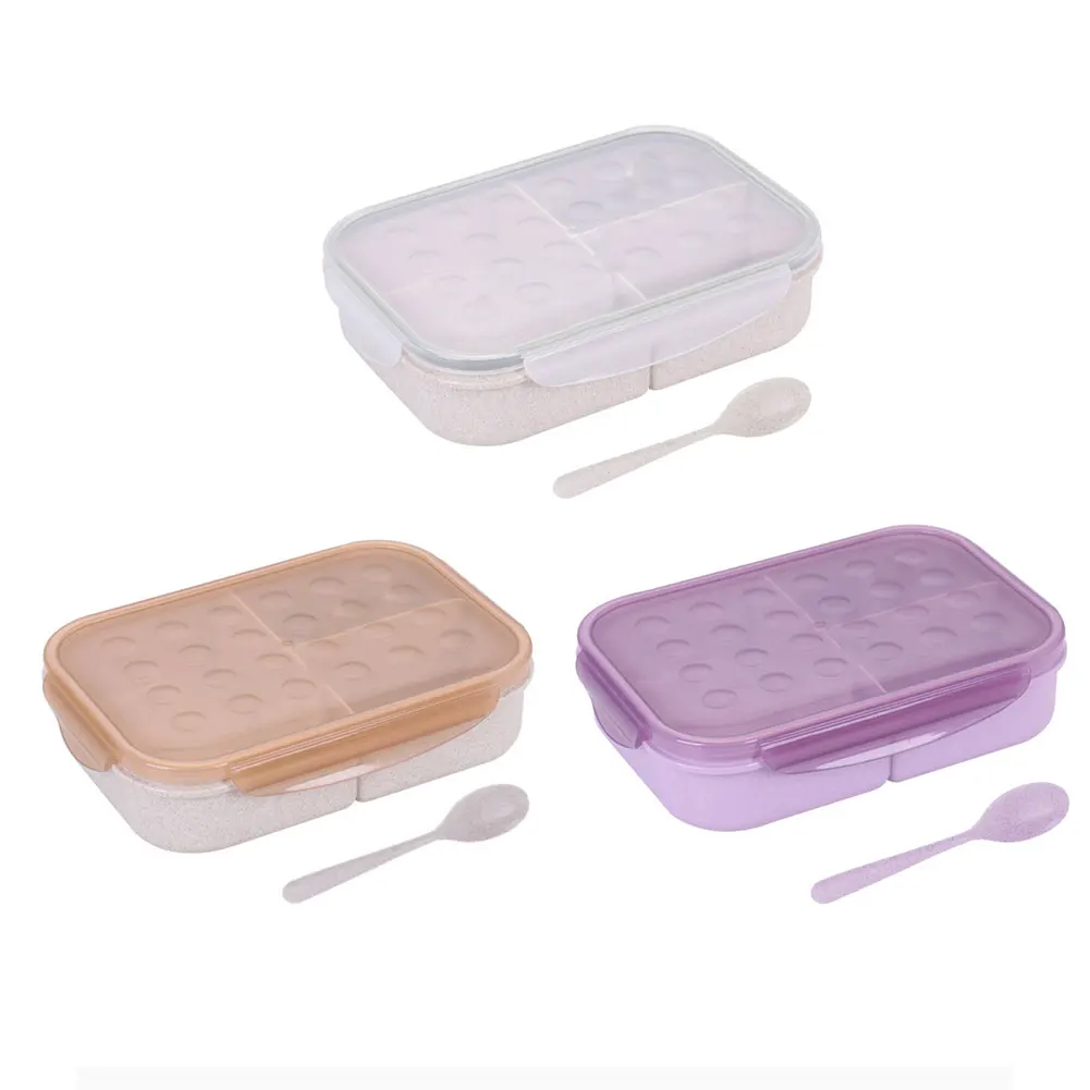 

3Colors Bento Box Leak-Proof 3 Compartment Lunch Boxes Square Food Storage Containers With Spoon For Adults Office Camping