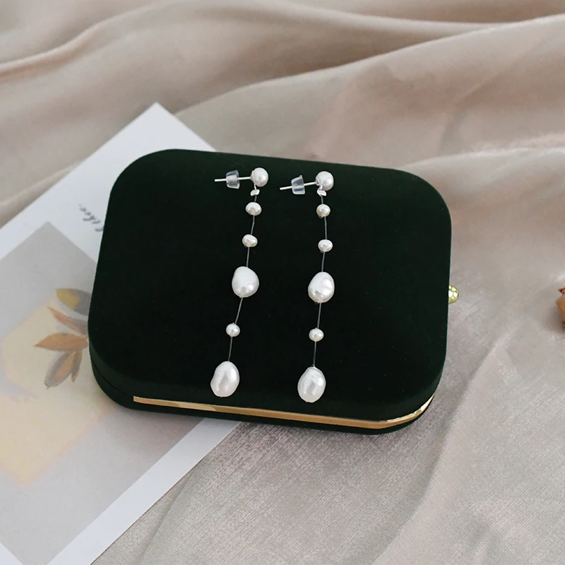 Женские длинные серьги из серебра 925 пробы с натуральным барочным жемчугом ASHIQI