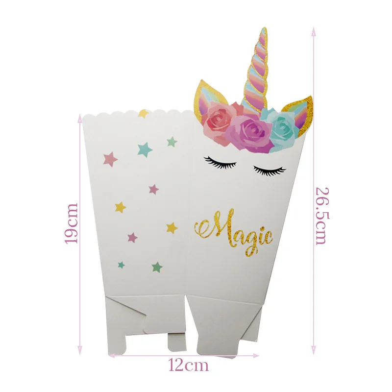 Единорог вечерние Бумага попкорн коробка Подарочная конфеты пакеты для печенья