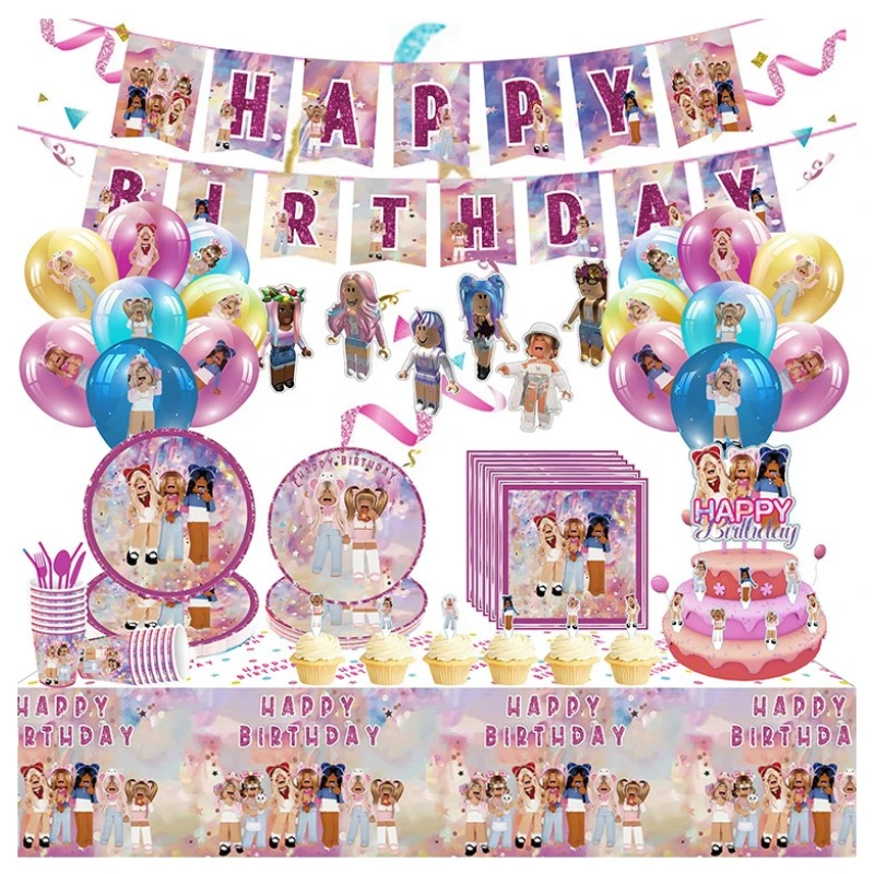 

Pink Disposable Tableware Set Girl Birthday Decor for Kids Paper Plate Cup Napkin Adult Wedding Party Decorations Baby Shower