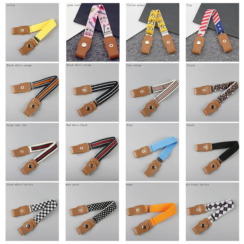 

2021 Fashion Stretchy Kids Buckle Belt Waist Belt Children Accessories Snap Fastener Elastic Woven Fabric Simple Belts