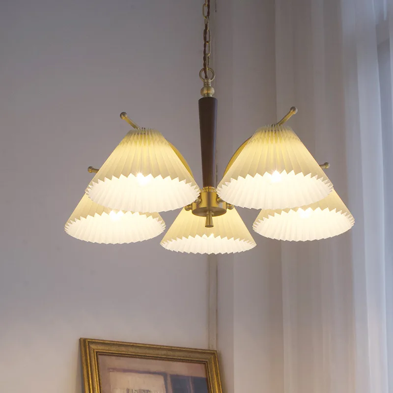 

All Copper Pleated Lampshade Small Chandelier Living Room Dining Room Bedroom Bedside Nordic Modern pendant lights